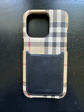 Burberry Beige Check Leather iPhone 14 Pro Case with Card Pocket AUTHENTIC
